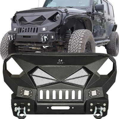 Vijay Front Bumper w/Winch Plate & Steel Grille & LED Lights