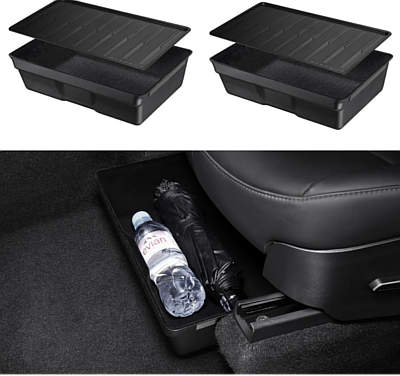 BASENOR Hidden Tray Underseat Bins with Lid Cover for Model Y Gen 2