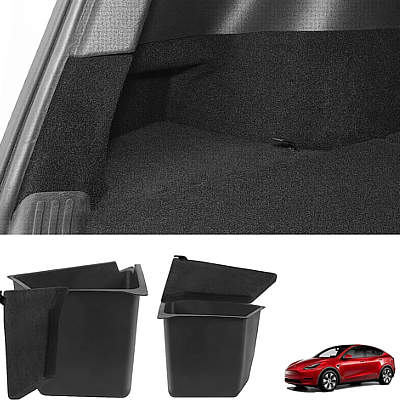 BASENOR Waterproof Rear Trunk Storage Bins Side Box with Carpeted Lip for Model Y 5-Seater