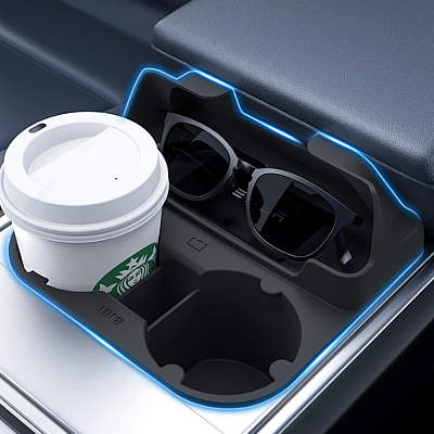 BJBT Cup Holder with Storage Compartment 2 in 1 for Model 3 Model Y