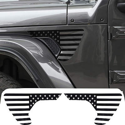 JeCar Side Fender Vent American Flag Vinyl Decals for Wrangler & Gladiator