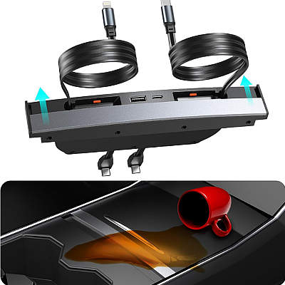 LANSAN Waterproof USB Hub with Sliding Lid for Tesla Model 3 and Model Y