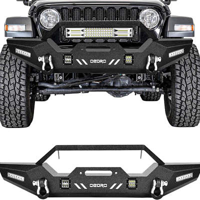 OEDRO Front Rock Crawler Bumper with Winch Plate Mounting & LED Lights