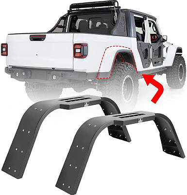 ROXX Heavy Duty Rear Flat Textured Steel Fender Flare Kit for Jeep Gladiator