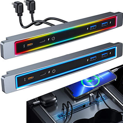 Shareway USB Hub with Blue Led Light/Voice Controll for Tesla (Model 3/Y)