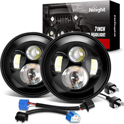 Nilight Headlights High Low Beam for Wrangler, Hummber or Motorbikes
